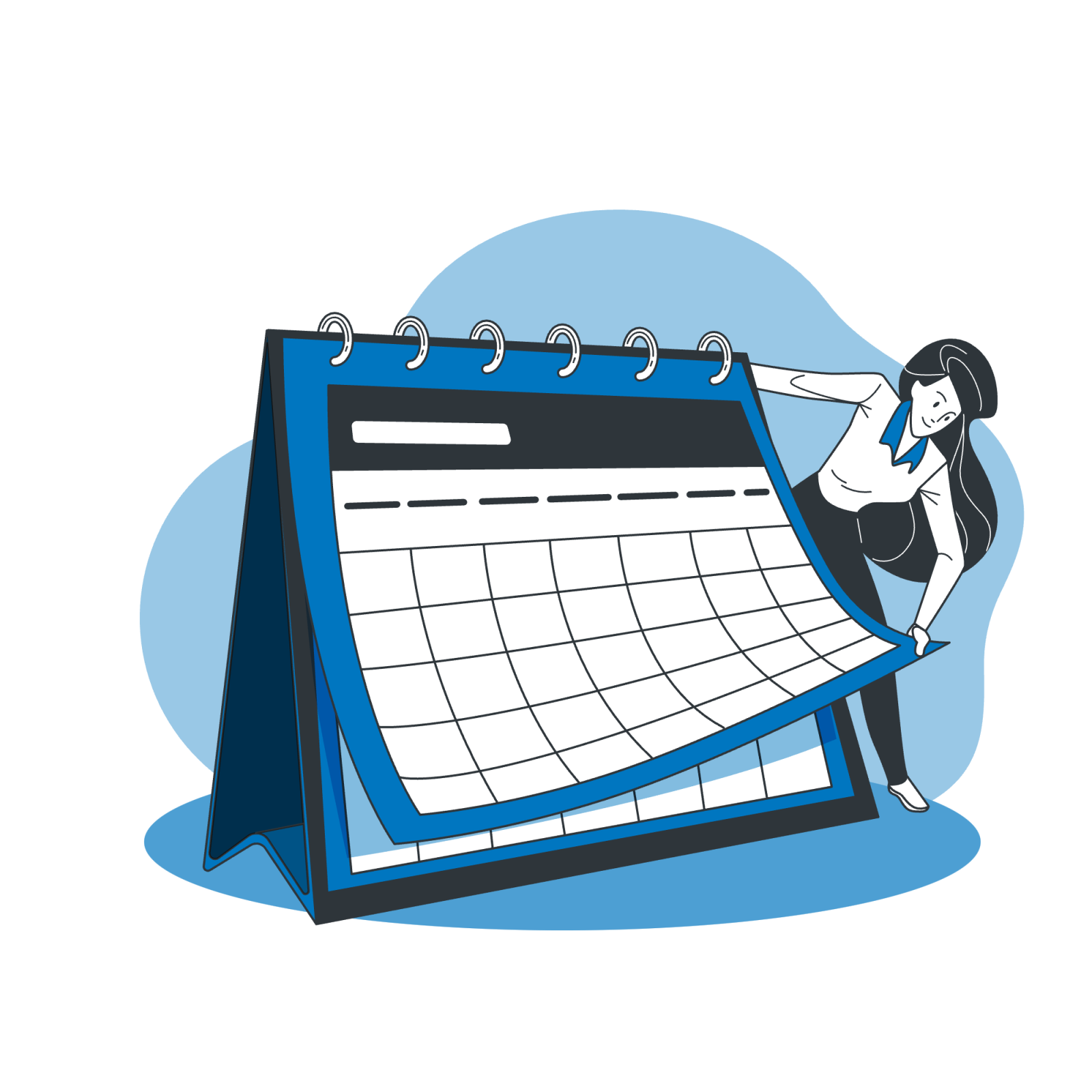 a person moving and oversized calendar