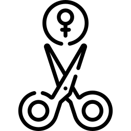 Scissors with a female logo above them