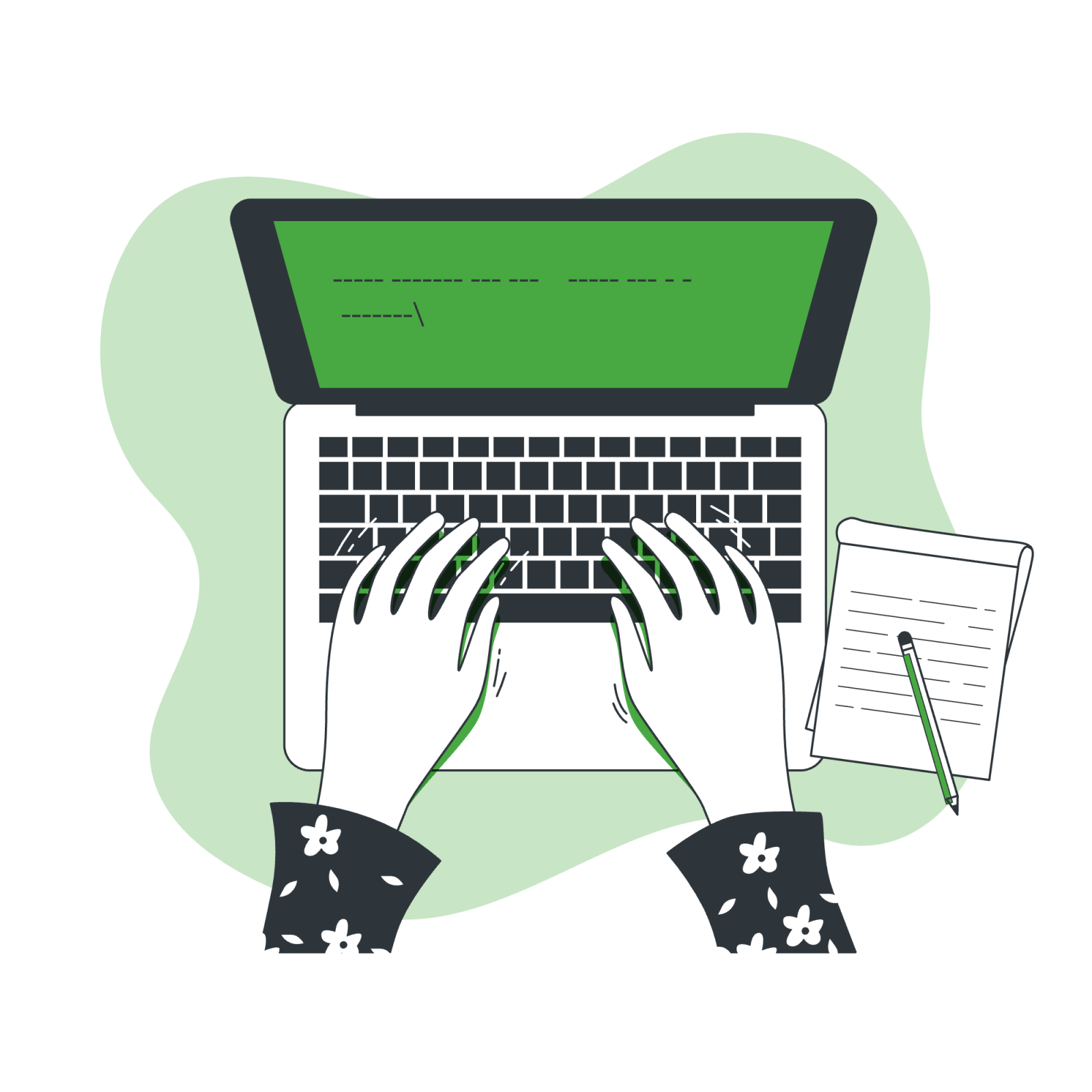 a drawing of hands using a laptop