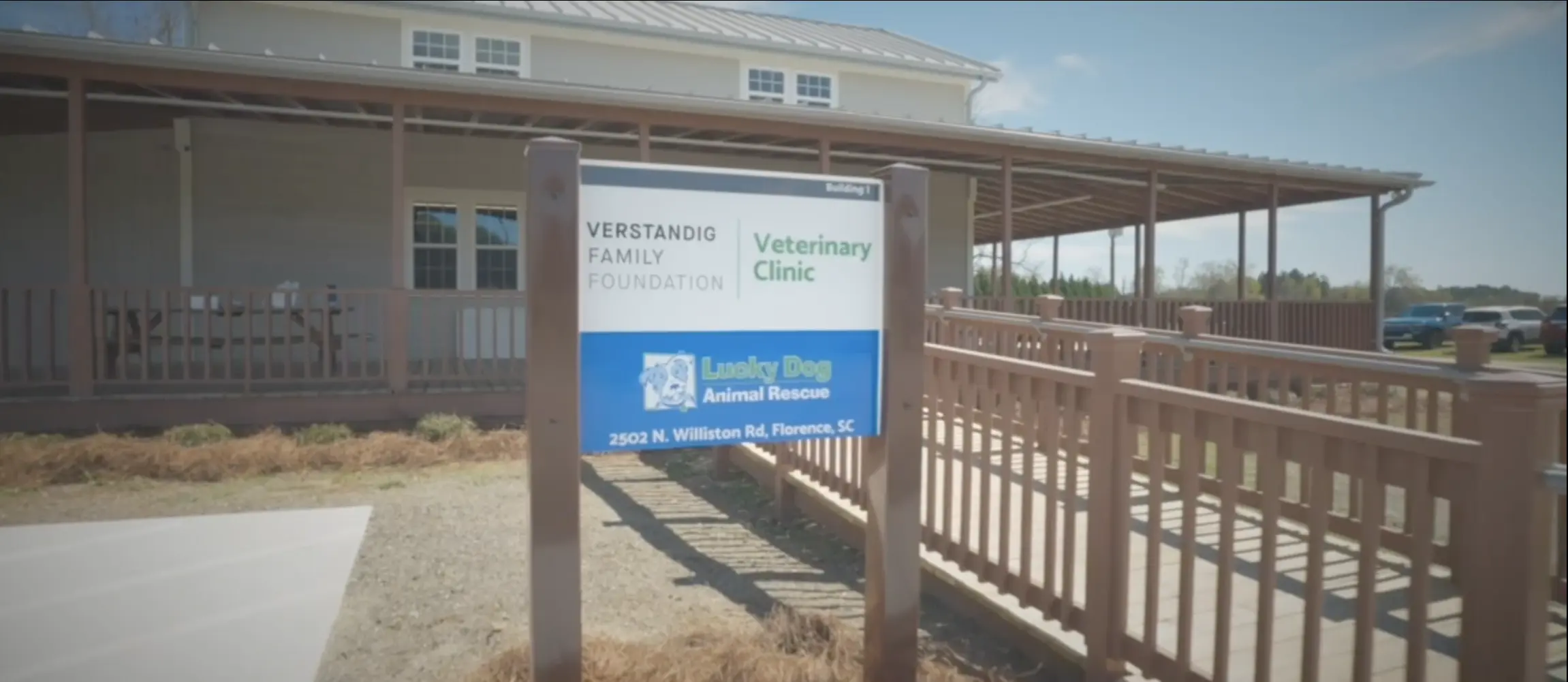 Lucky Dog Animal Rescue South Carolina Campus Vet Building and sign